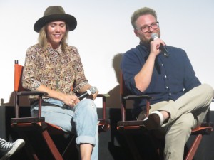 Kristen Wiig and Seth Rogen at the Sauasage Party Q&A . photo by Ron Roxtar