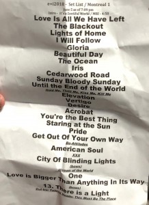 Official setlist from The Edge. 